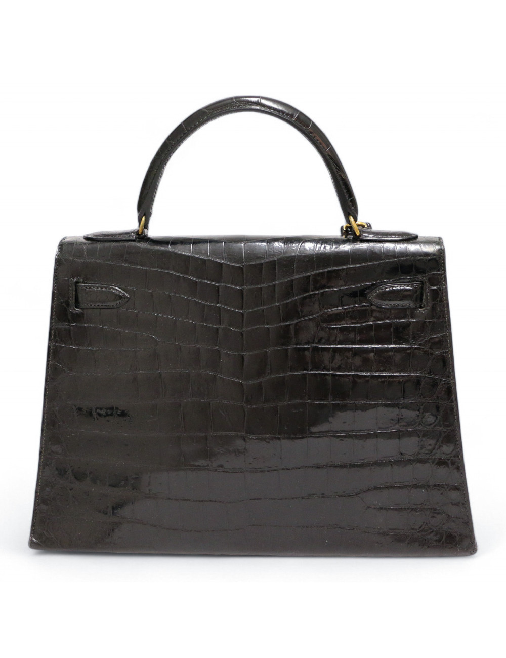 Kelly 32 HERMES Porosus noir Vintage