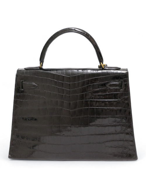 Kelly 32 HERMES Porosus noir Vintage