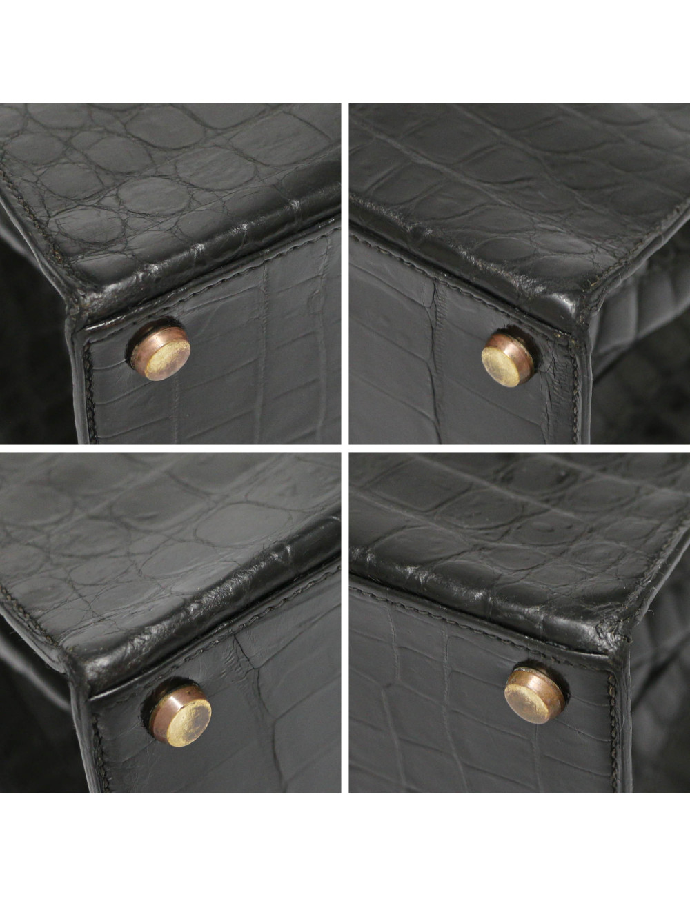 Kelly 32 HERMES Porosus noir Vintage