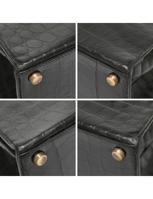 Kelly 32 HERMES Porosus noir Vintage