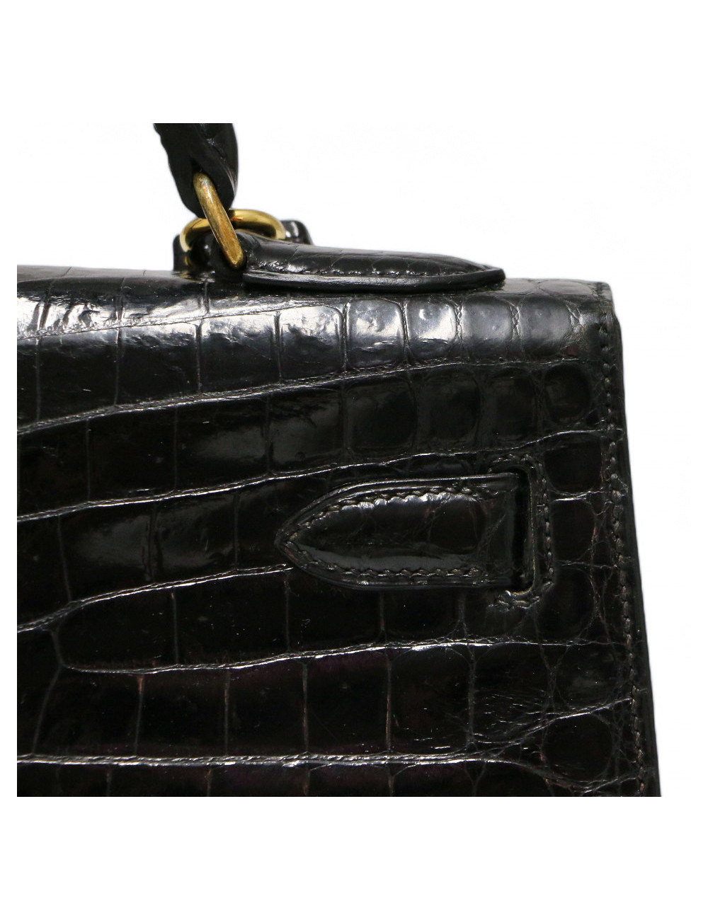 Kelly 32 HERMES Porosus noir Vintage