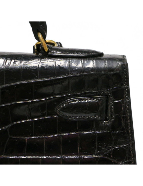 Kelly 32 HERMES Porosus noir Vintage