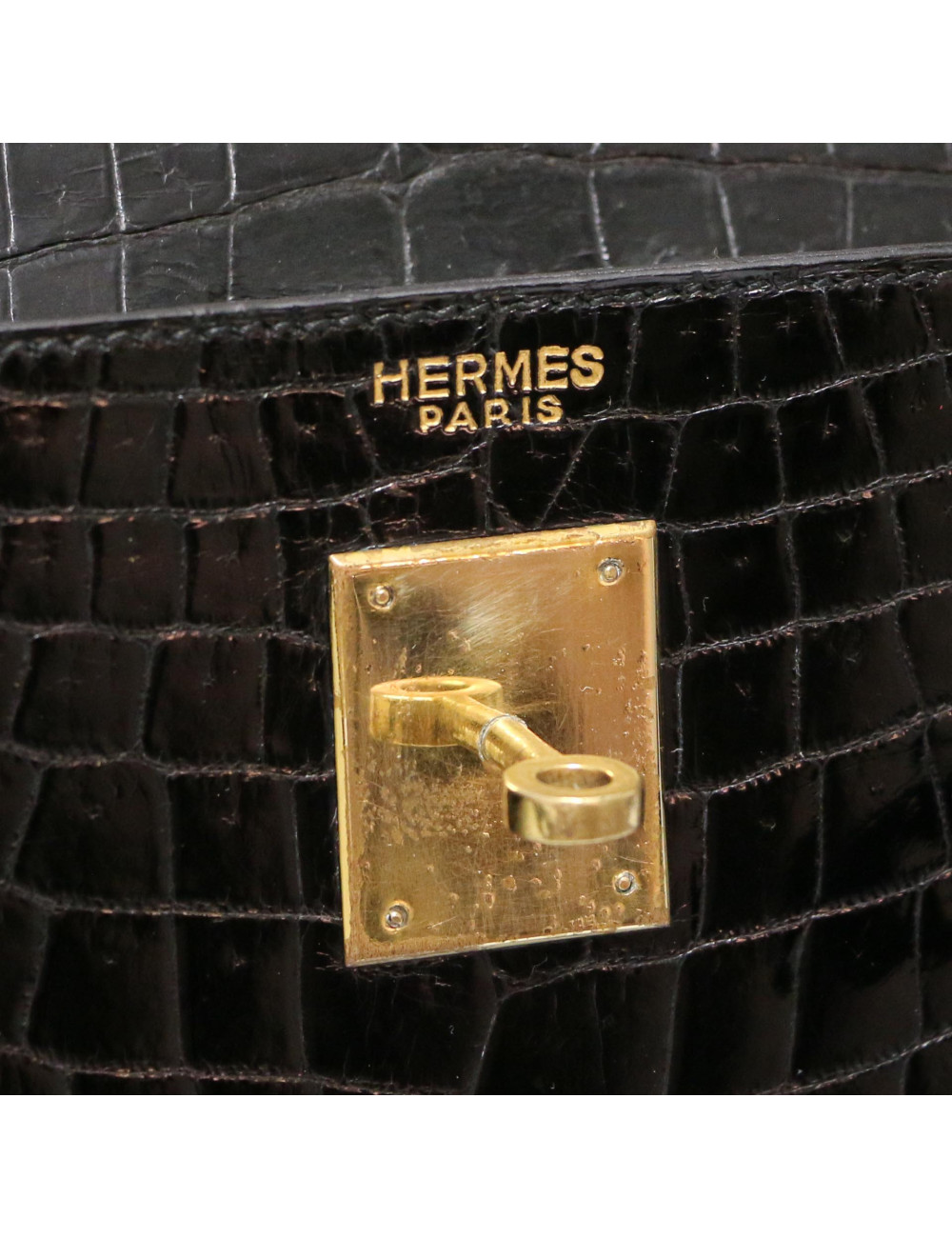 Kelly 32 HERMES Porosus noir Vintage