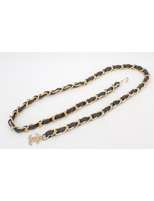 Ceinture CHANEL chaine et cuir noir