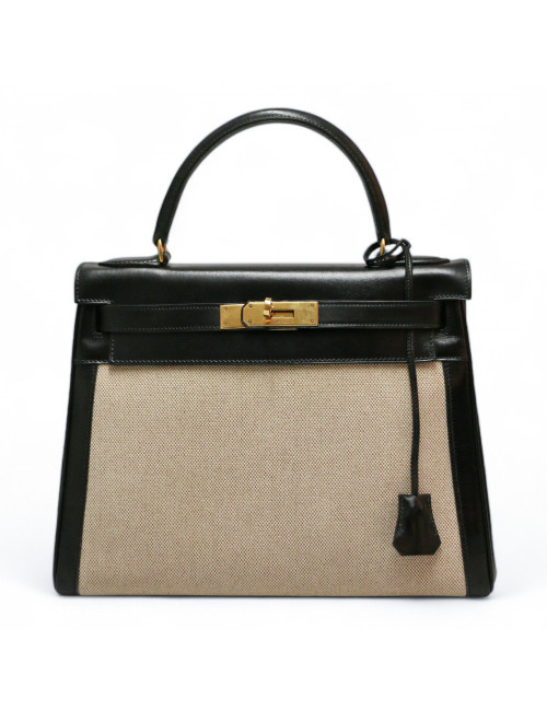 Kelly 28 toile et cuir vintage HERMES