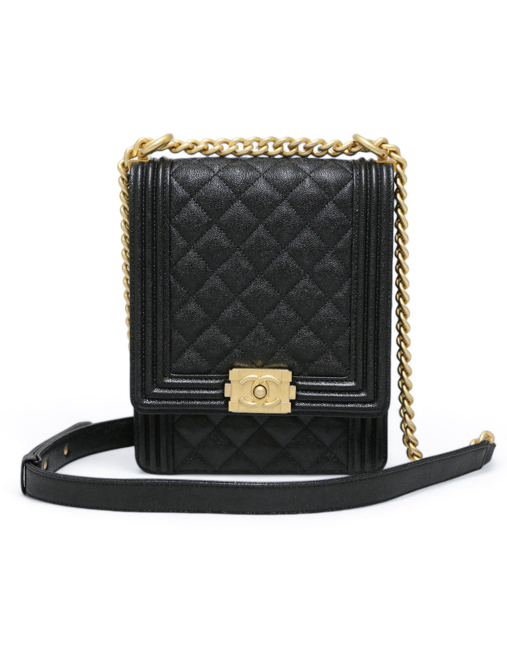 Sac Boy CHANEL Nord Sud vertical grainé noir