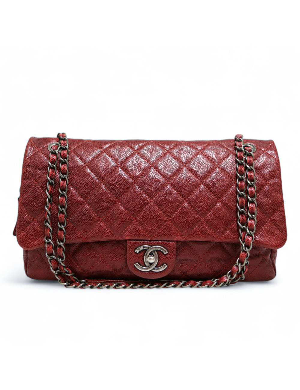 Sac CHANEL cuir grainé souple bordeaux