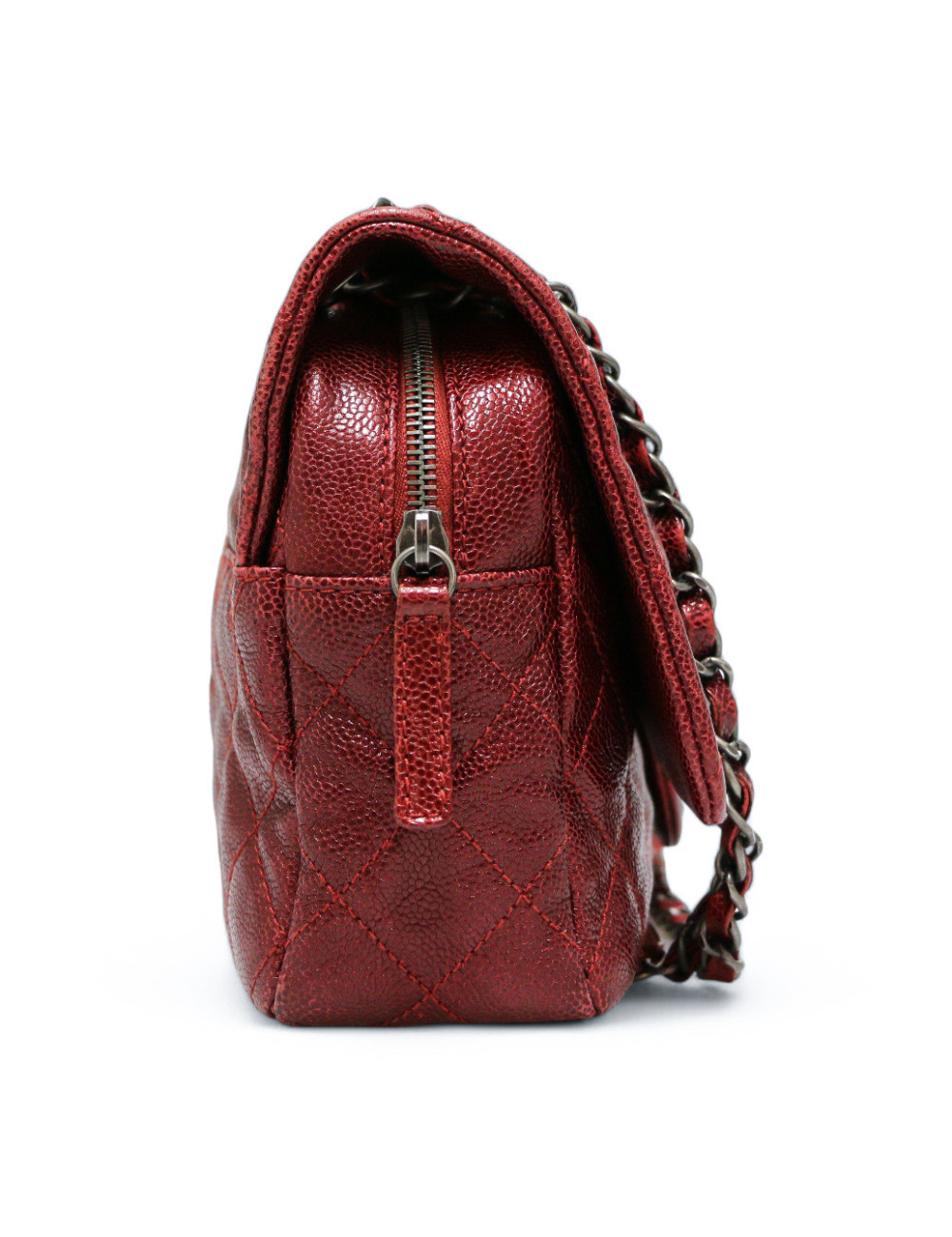 Sac CHANEL cuir grainé souple bordeaux