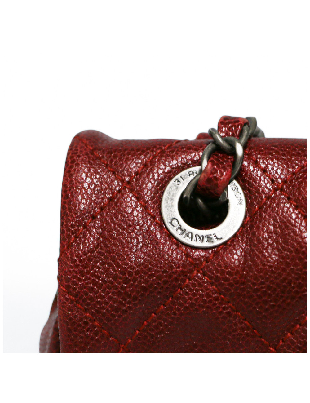 Sac CHANEL cuir grainé souple bordeaux