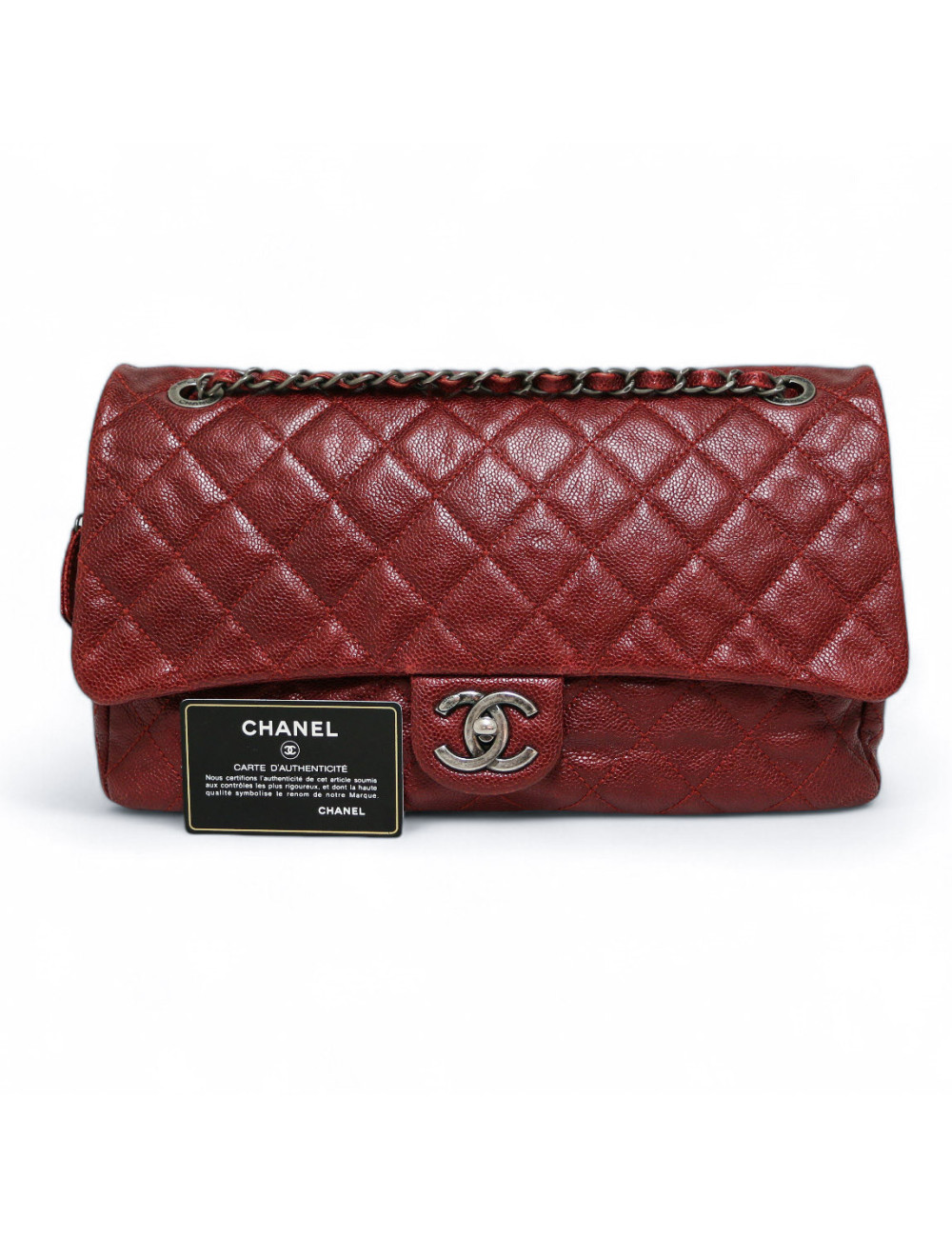 Sac CHANEL cuir grainé souple bordeaux