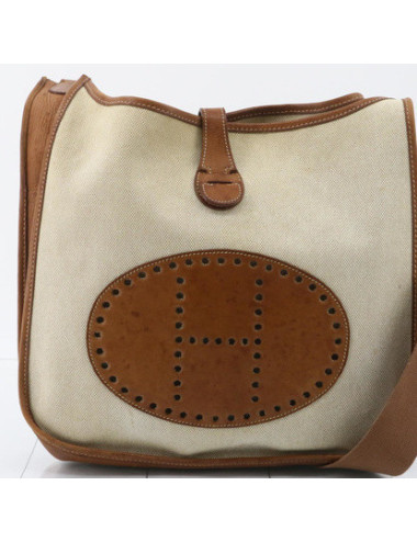 Sac Evelyne HERMES toile et cuir gold