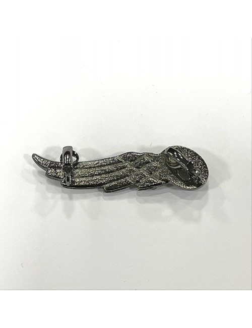 CHANEL boucle d'oreille clip aile en métal argenté vieilli et strass