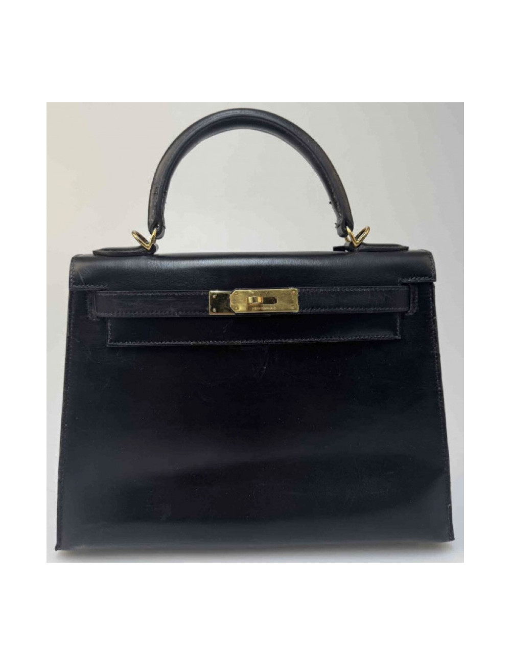 Sac Kelly 28 sellier HERMES cuir box noir