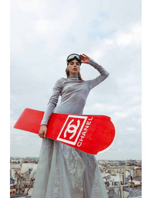 Robe T 38 CHANEL laine imprimé géométrique
