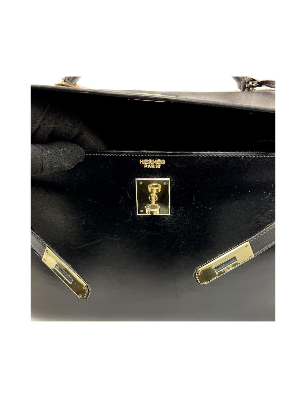 Kelly  32 HERMES  Sellier cuir  Box noir
