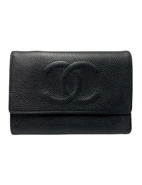 Compagnon CHANEL cuir grainé noir