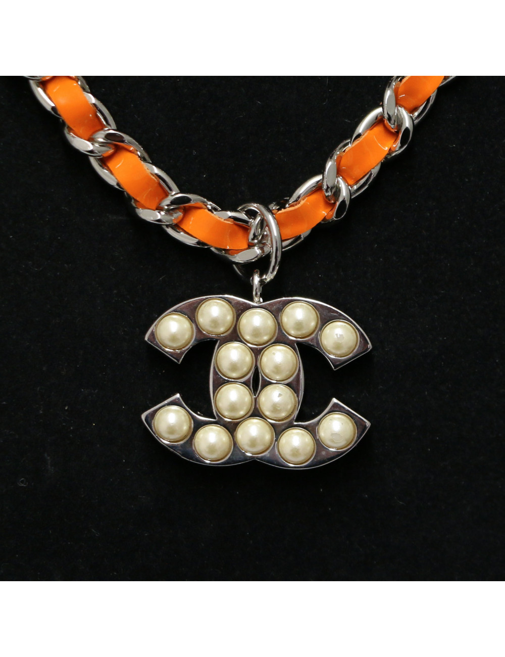 Ceinture CHANEL chaine entrelacé cuir orange