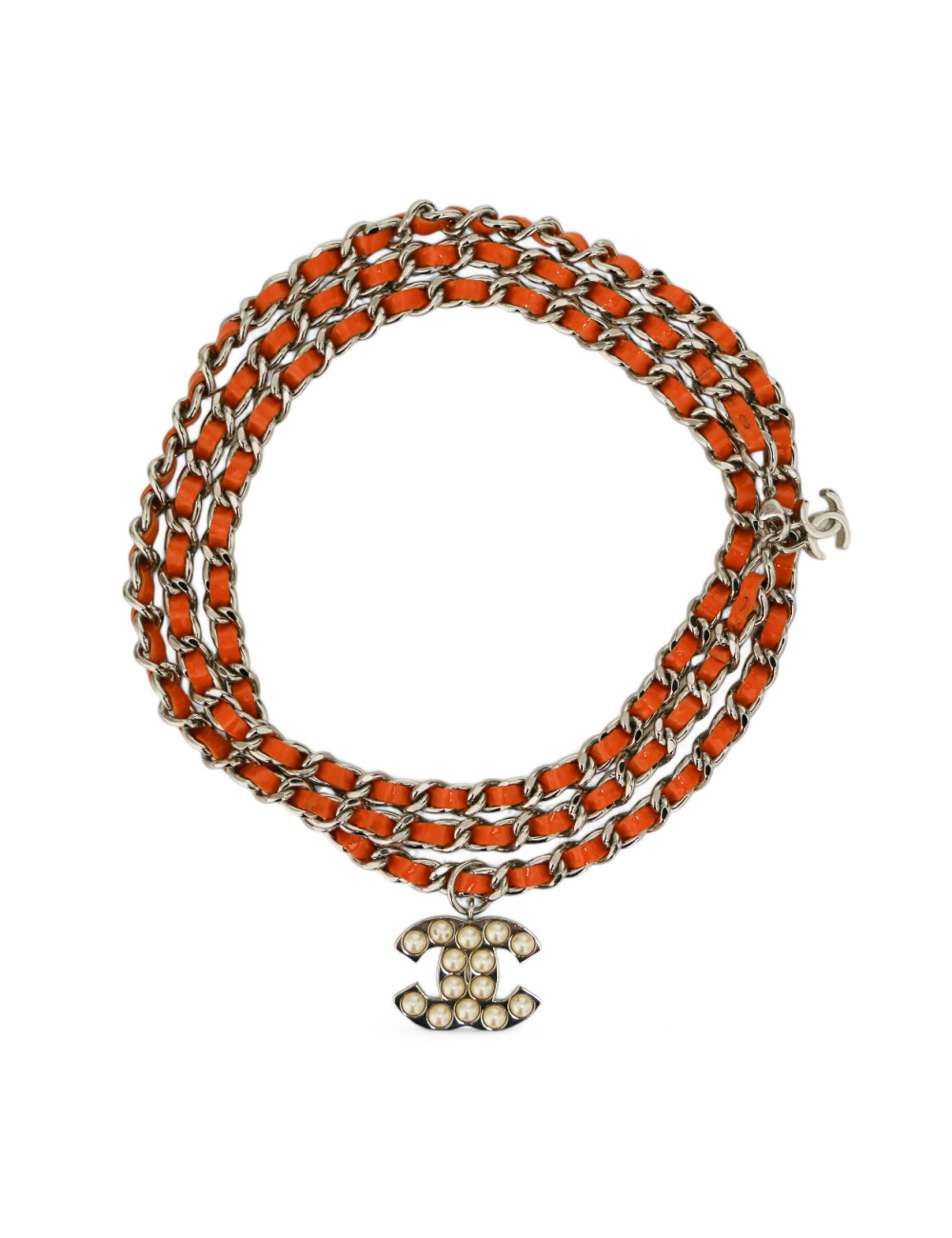 Ceinture CHANEL chaine entrelacé cuir orange