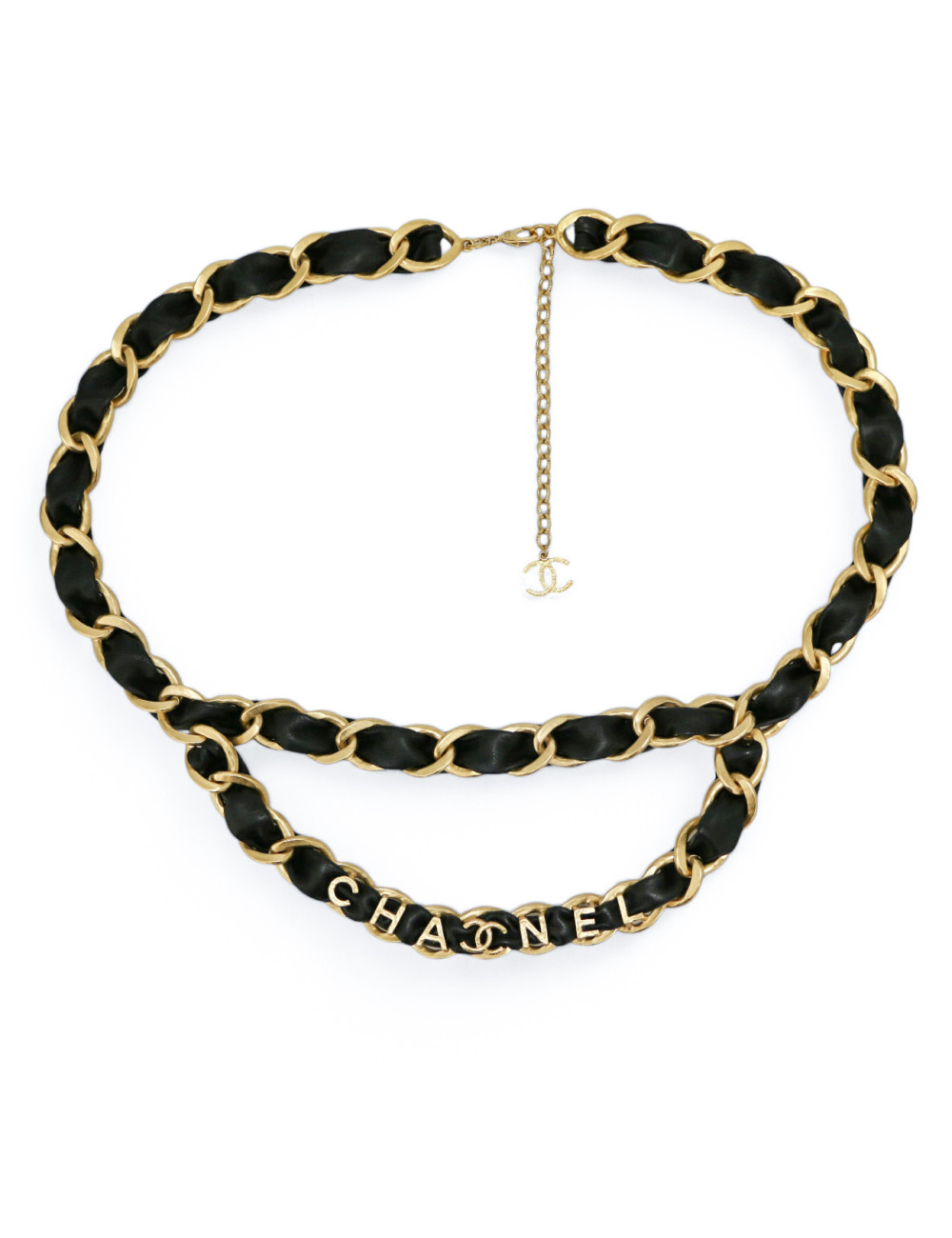 Ceinture CHANEL chaine entrelacée de cuir noir