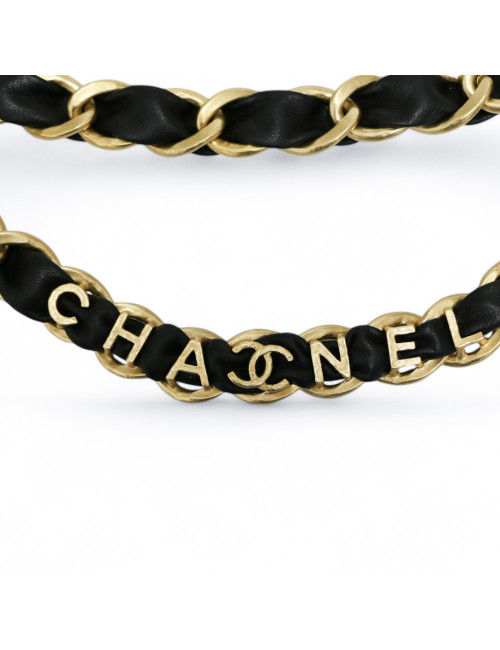 Ceinture CHANEL chaine entrelacée de cuir noir