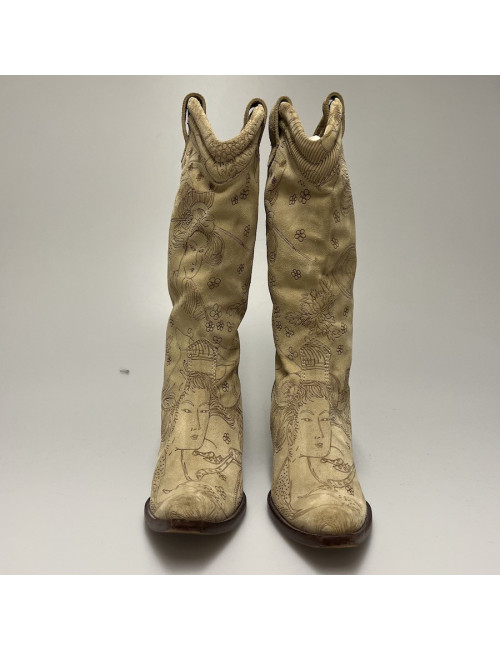 Santiags T36 JOHN GALLIANO daim beige impressions 