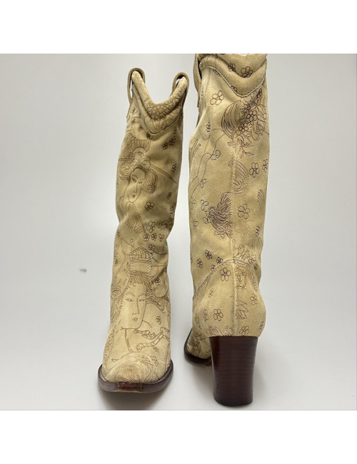 Santiags T36 JOHN GALLIANO daim beige impressions 