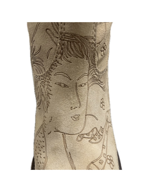 Santiags T36 JOHN GALLIANO daim beige impressions 