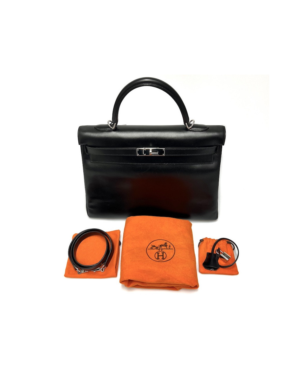 Kelly 35 box noir bijouterie argent