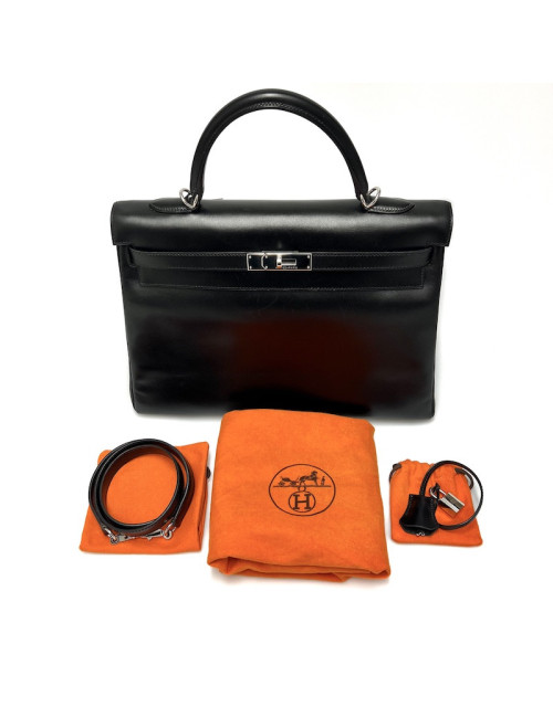 Kelly 35 box noir bijouterie argent