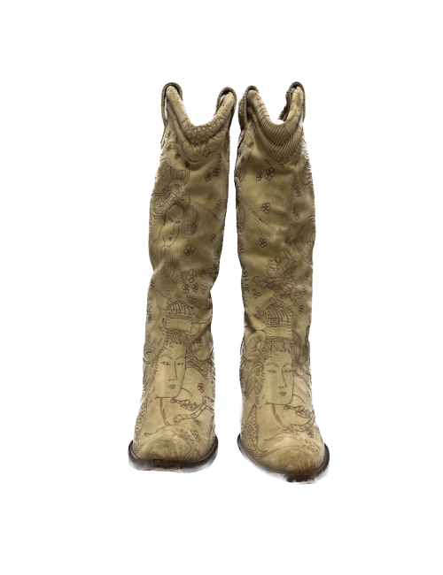 Santiags T36 JOHN GALLIANO daim beige impressions 