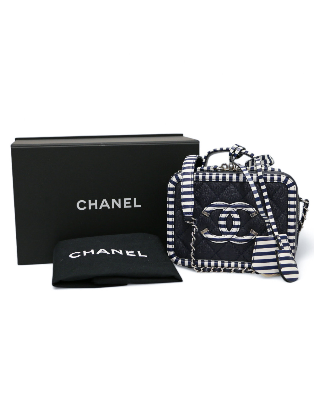 Sac vanity CHANEL bleu blanc