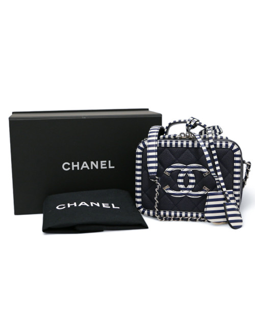 Sac vanity CHANEL bleu blanc