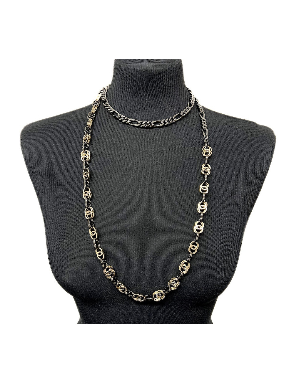 Long Sautoir bicolore CC CHANEL ruthenium et doré