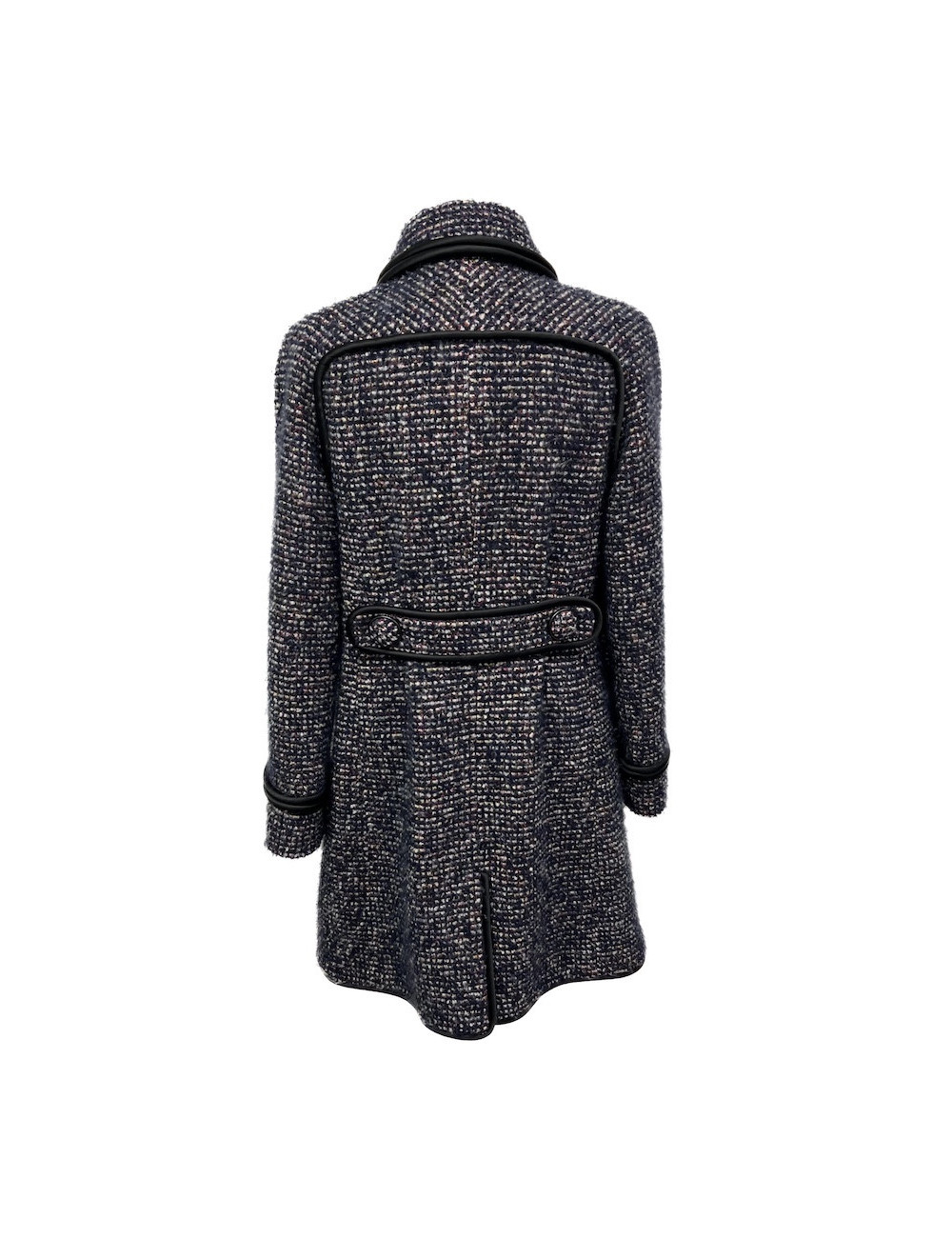 Manteau CHANEL cachemire bleu gansé de soie