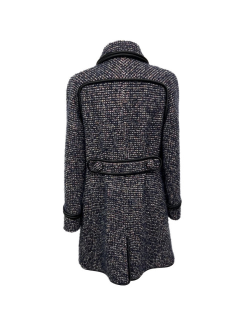 Manteau CHANEL cachemire bleu gansé de soie