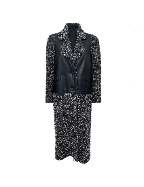 Manteau CHANEL tweed blanc et noir