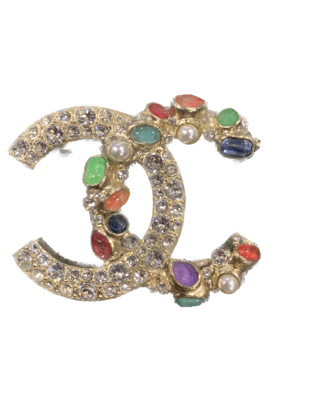 Broche CHANEL strass pierres multicolores 