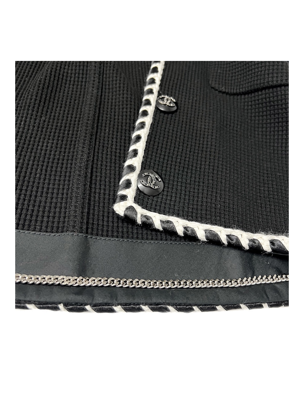 Veste CHANEL T 36 noire gansée blanc