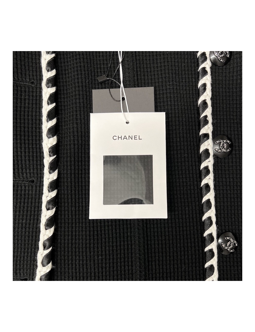Veste CHANEL T 36 noire gansée blanc