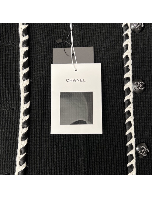 Veste CHANEL T 36 noire gansée blanc