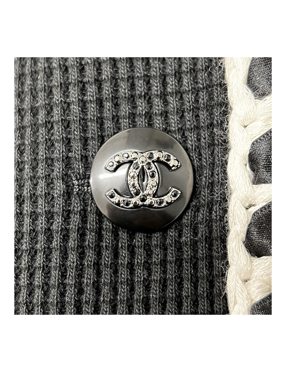 Veste CHANEL T 36 noire gansée blanc