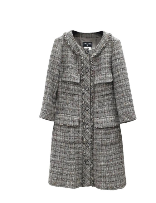 Manteau CHANEL T 42 gansé de chaine entrelacée de tweed