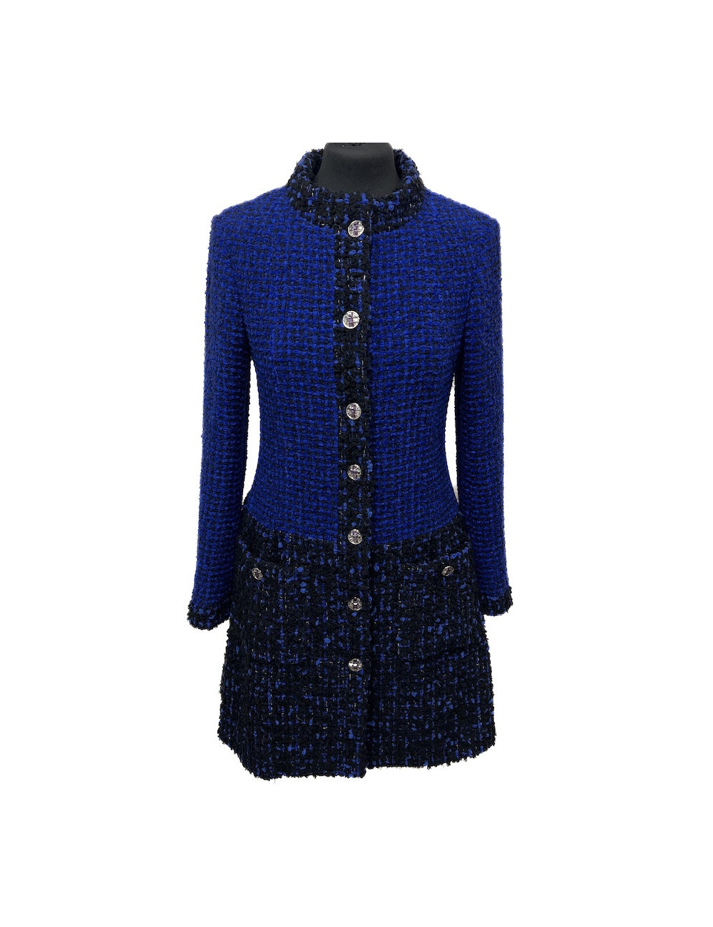 Manteau CHANEL T 36 tweed bleu roi