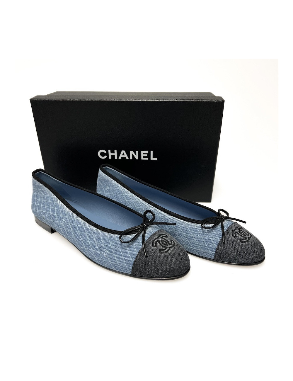 Ballerines CHANEL T 41 denim bleu marine gris foncé