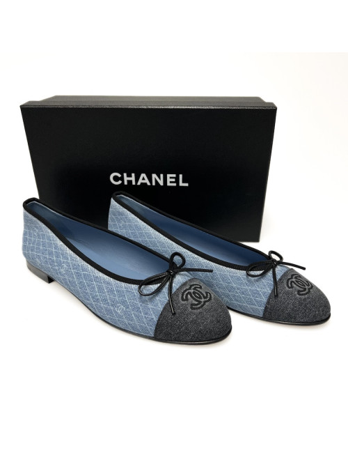 Ballerines CHANEL T 41 denim bleu marine gris foncé