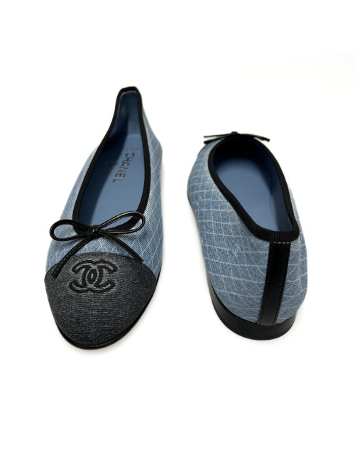 Ballerines CHANEL T 41 denim bleu marine gris foncé