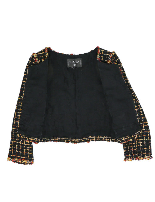 Veste courte tweed noir et ambre CHANEL t36