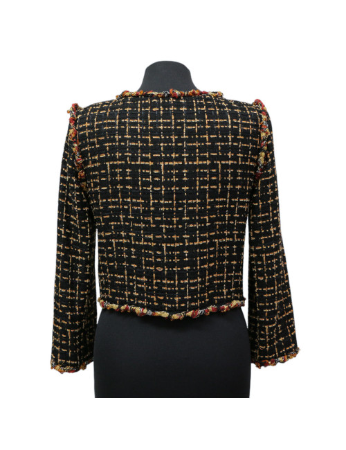 Veste courte tweed noir et ambre CHANEL t36