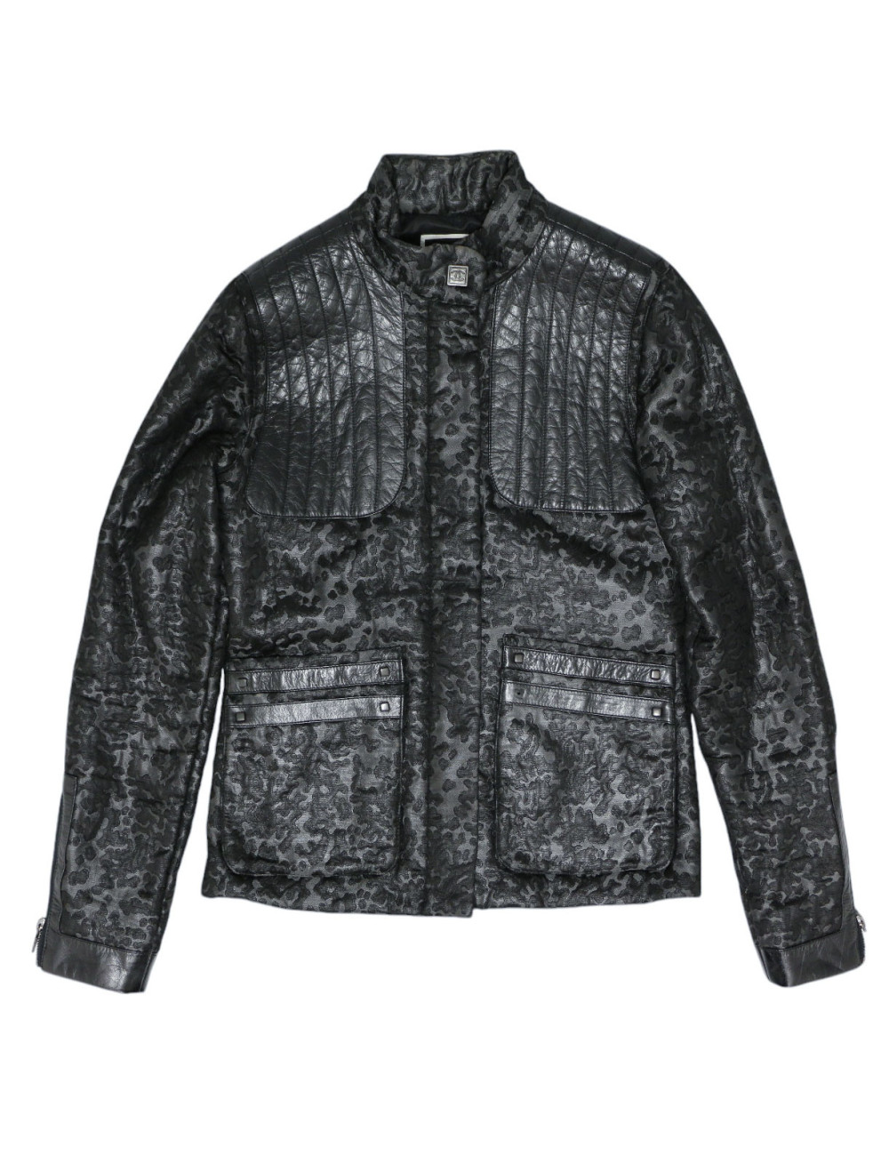 Veste T 34 CHANEL textile et cuir noir