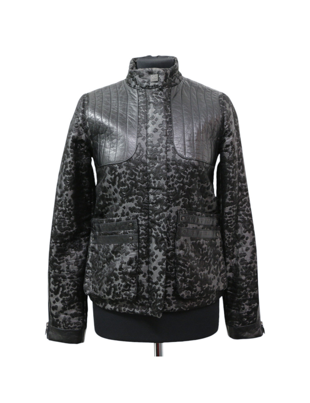 Veste T 34 CHANEL textile et cuir noir